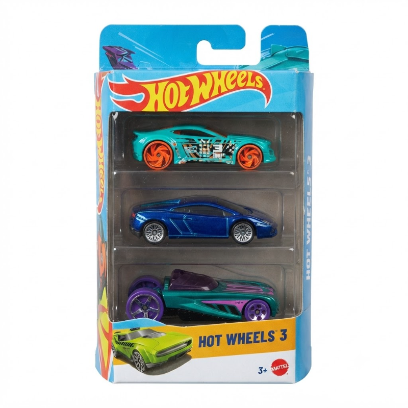 Hot Wheels 3-Car Die-Cast Toy Set – Assorted Mini Racing Cars