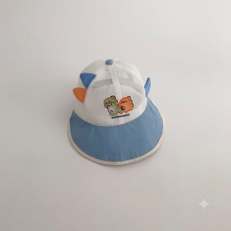 Adjustable 3D Dinosaur Ear Wide-Brim Summer Bucket Cap for Toddlers & Infants