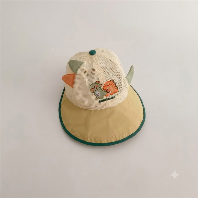 Adjustable 3D Dinosaur Ear Wide-Brim Summer Bucket Cap for Toddlers & Infants