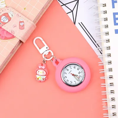 Cute Cartoon Mini Pocket Watch with Keychain Clip – School Bag & Backpack Accessory
