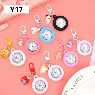 Cute Cartoon Mini Pocket Watch with Keychain Clip – School Bag & Backpack Accessory