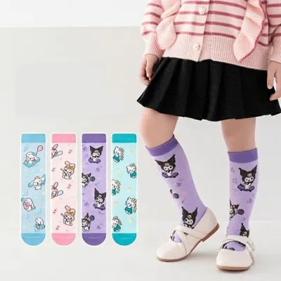 Kawaii Cartoon Girls’ Knee-High Socks – Colorful Cute Character Collection (4Set)