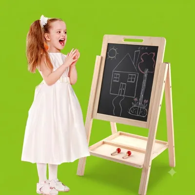 Little Artist Wooden Chalkboard Easel with Storage Tray-OT