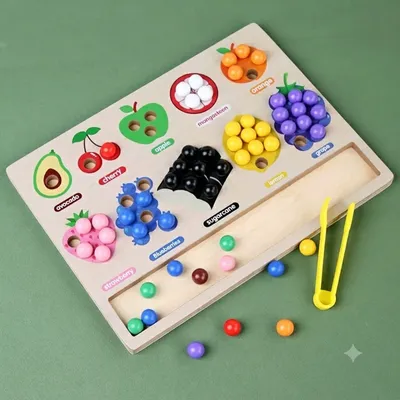 Fruity Match Montessori Color Sorting Bead Board with Tweezers