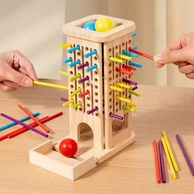 Rainbow Drop Wooden Stick-Pull Tower Game-OT
