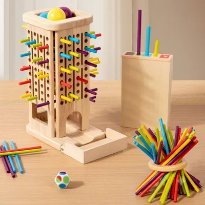 Rainbow Drop Wooden Stick-Pull Tower Game-OT