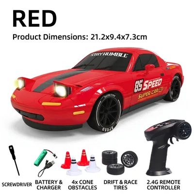 2.4G Rechargeable RC Drift Racing Car with Pop-Up Headlights & Extra Tires