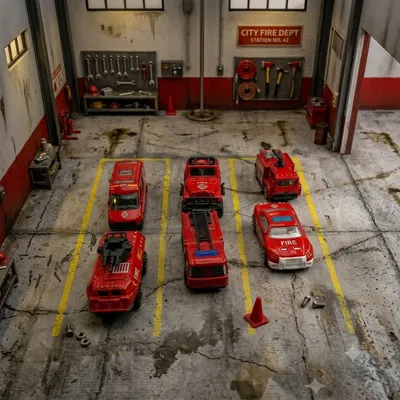 5-Piece Die-Cast Fire Rescue Vehicle Set with Helicopter – 1:64 Scal