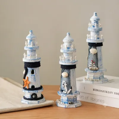 Coastal Beacon Trio – Vintage Nautical Lighthouse Décor Set