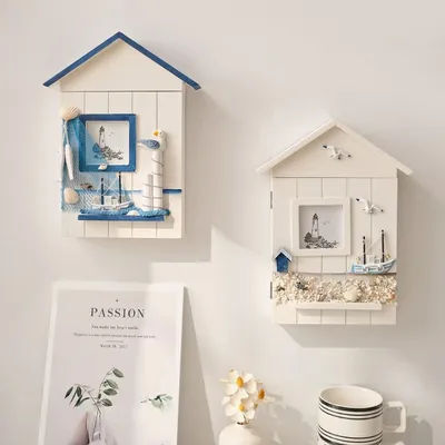 Creative Decorative Mediterranean Sea Key Box Key Cabinet Wall Hanging Seabird Sea Tower Key House Storage Box