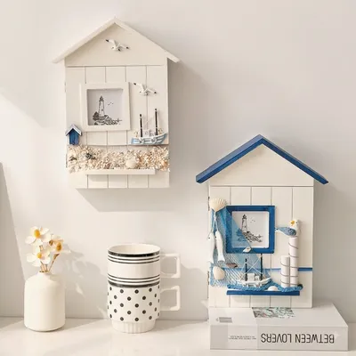 Creative Decorative Mediterranean Sea Key Box Key Cabinet Wall Hanging Seabird Sea Tower Key House Storage Box