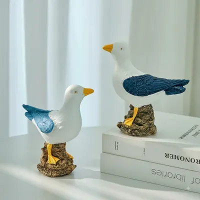 Coastal Seagull Figurine Duo – Nordic Ocean-Inspired Home Décor