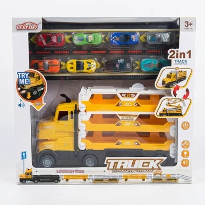 2-in-1 Super Truck Carrier & Racing Track Set – Car Transporter Toy (OT)