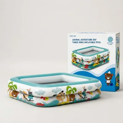 Animal Adventure 3-Ring Inflatable Swimming Pool with Soft Air Floor