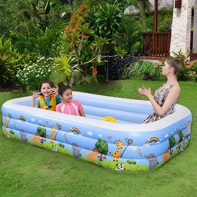 Animal Adventure 3-Ring Inflatable Swimming Pool with Soft Air Floor