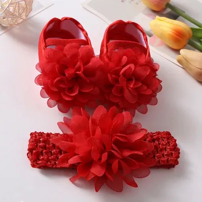 Baby Flower Princess Shoes & Headband Set – Adorable Floral Partywear Gift Set