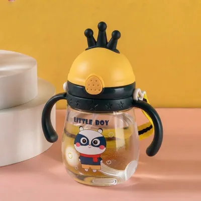 Cute Crown & Deer Kids Water Bottle – Adorable Cartoon Sipper Bottle with Easy-Grip Handles