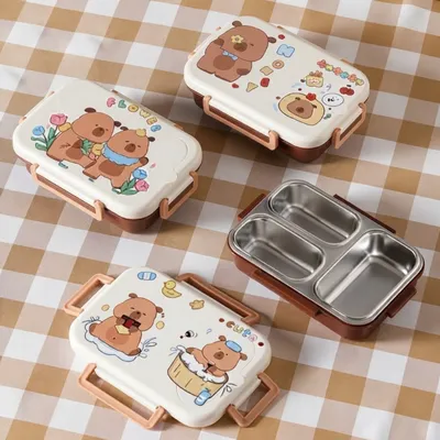 Cute 3-Compartment Kids Lunch Box – Portable Bento Meal & Snack Container