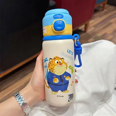 Kids Character Water Bottle with Strap – Leak-Resistant Flip-Top Drinking Bottle🧴