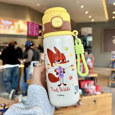 Kids Character Water Bottle with Strap – Leak-Resistant Flip-Top Drinking Bottle🧴