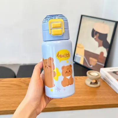 Kawaii Cartoon Kids Water Bottle – Cute Bear, Puppy & Panda Design with Easy-Open Lid