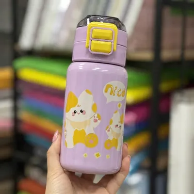 Kawaii Cartoon Kids Water Bottle – Cute Bear, Puppy & Panda Design with Easy-Open Lid