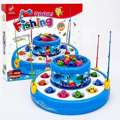 Go Go Fishing Game – 26 Fish Rotating Musical Fishing Toy Set for Kids-OT
