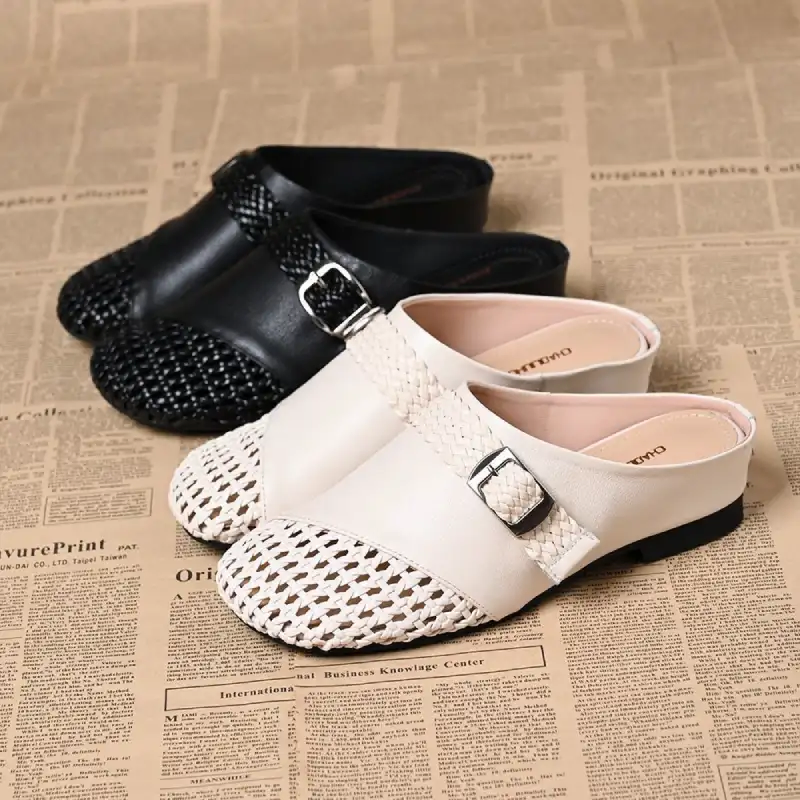 French Braided Hollow Toe Half Slippers 