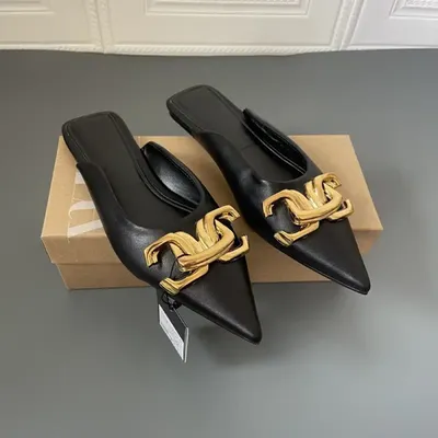  Baotou Half Slippers Pointed Low Heel 