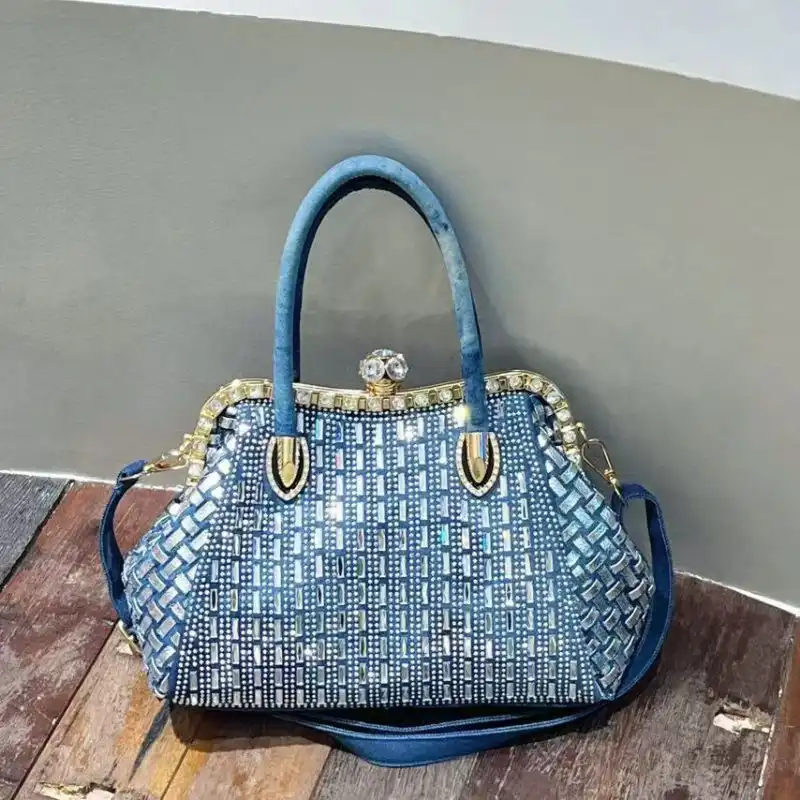  Denim Glass Strip Single-shoulder Handbag