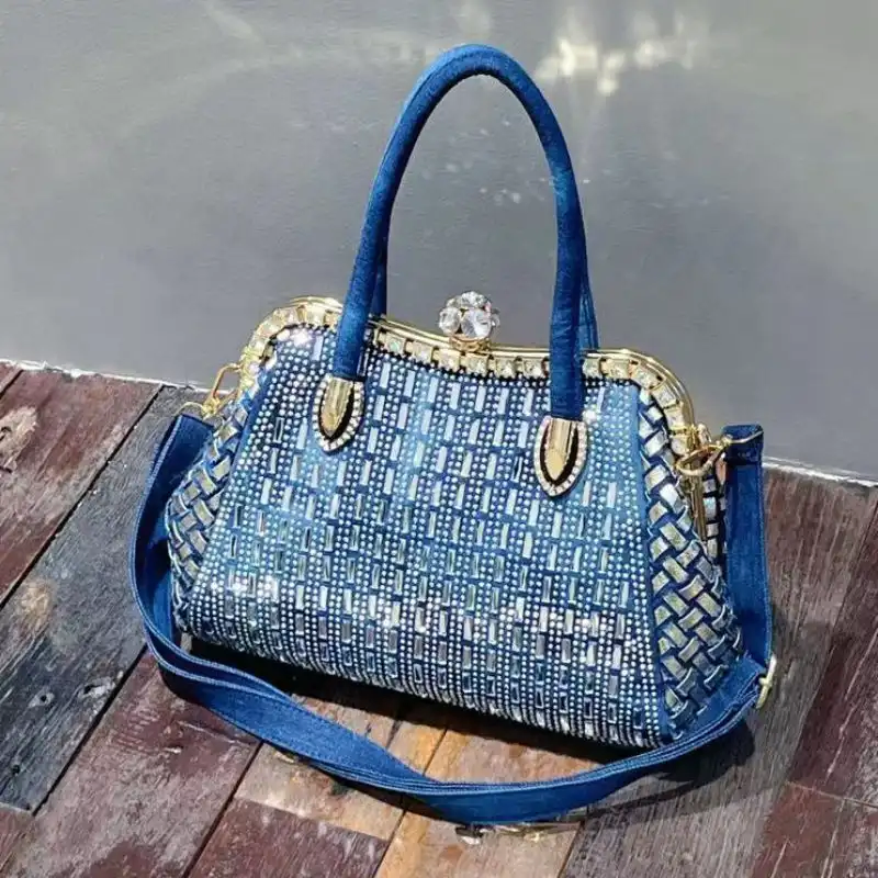  Denim Glass Strip Single-shoulder Handbag