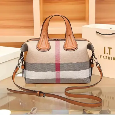 Retro Striped Patchwork Boston Tote Bag 