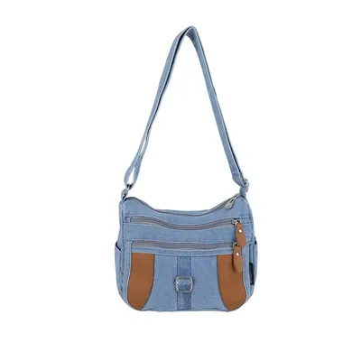  New Color Block Washed Denim Small Square Bag