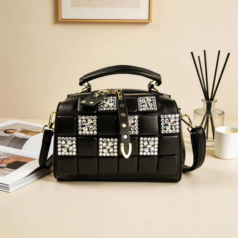 Womens Inlaid Diamond Boston Bag