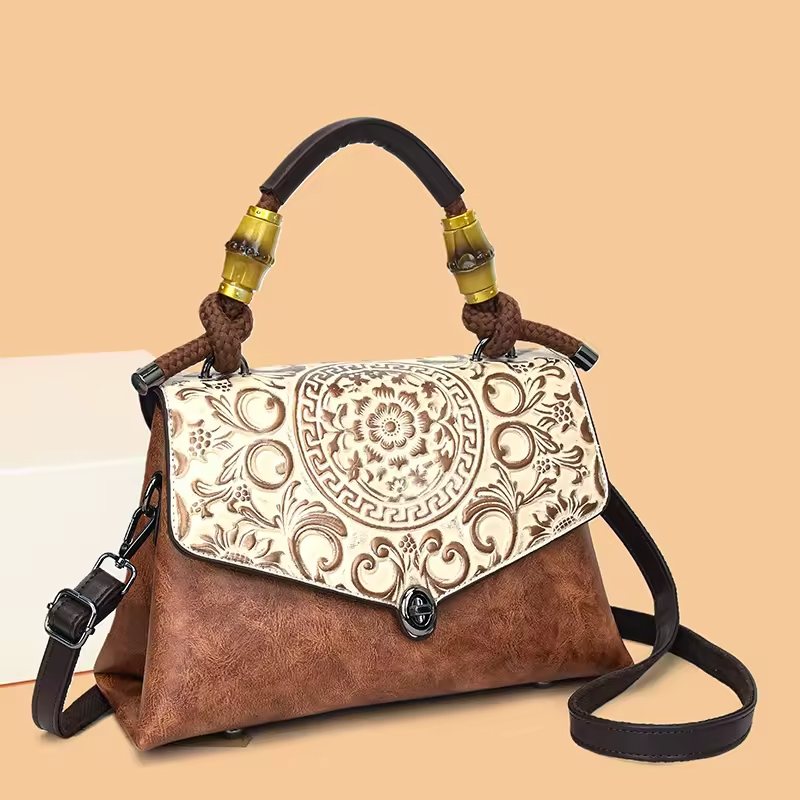Dimensional Relief Pattern Shoulder Bag