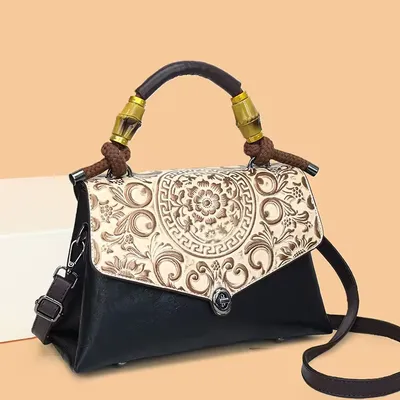 Dimensional Relief Pattern Shoulder Bag