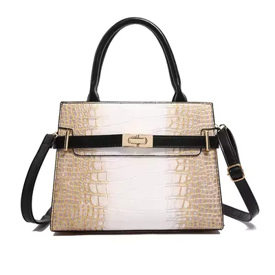 Crocodile Pattern Insert Lock Crossbody Bag