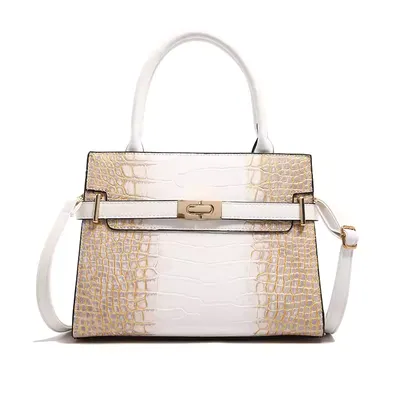 Crocodile Pattern Insert Lock Crossbody Bag