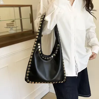  Rivet Pu Soft Leather Shoulder Bag