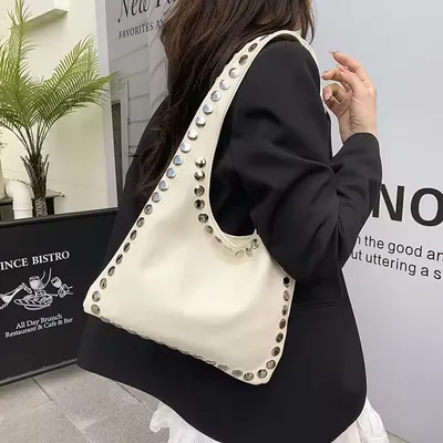  Rivet Pu Soft Leather Shoulder Bag