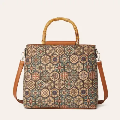 Bamboo Detail Vertical Tote Bag