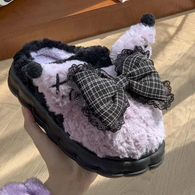 Women's New Bow Cotton Mules Slippers Indoor Winter