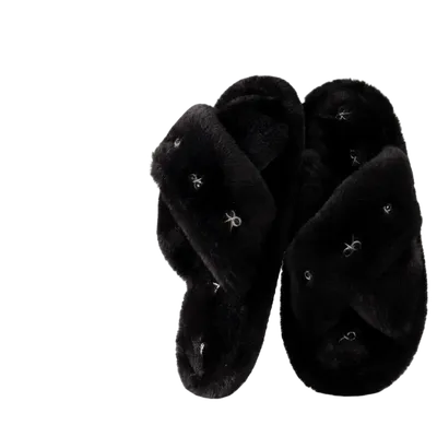 Cross Plush slippers Bows Winter Warm Flat