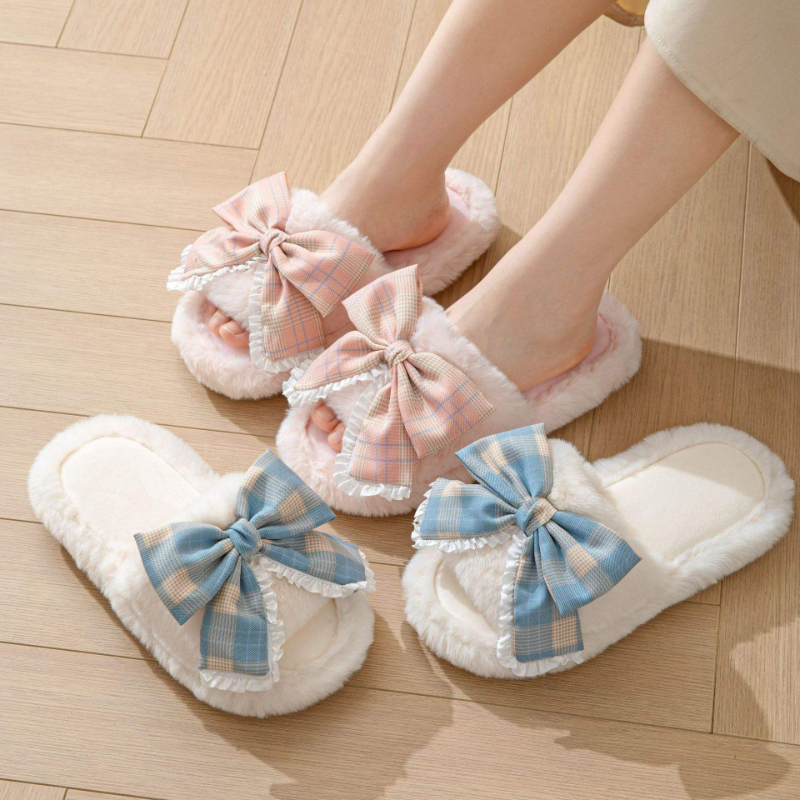 Ladies' Plush Bow slippers with Creative Design