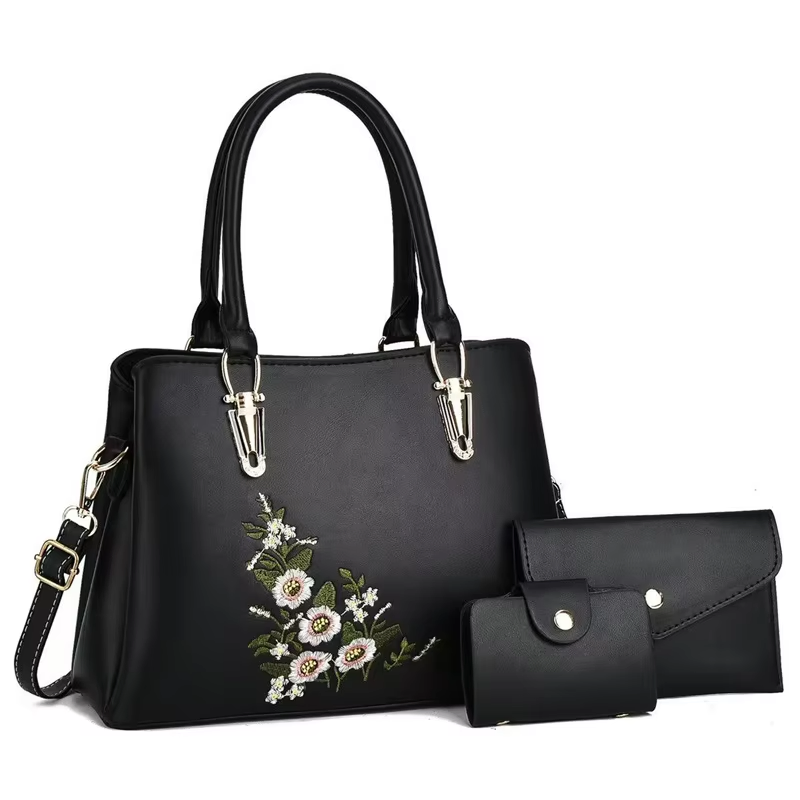 Luxury 3-Piece PU Leather Handbag & Wallet Set