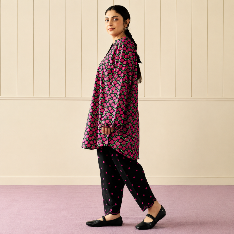 COCO BY ZARASHAHJAHAN | A LOOSE-FIT, SHORT  KURTA, TONAL EMBROIDERY, TAPERED  SHALWAR