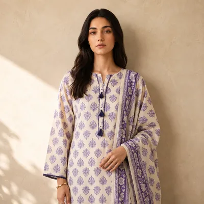 ZELLBURY 2 PIECES PRINTED TEXTURED LAWN (Kurta Dupatta)