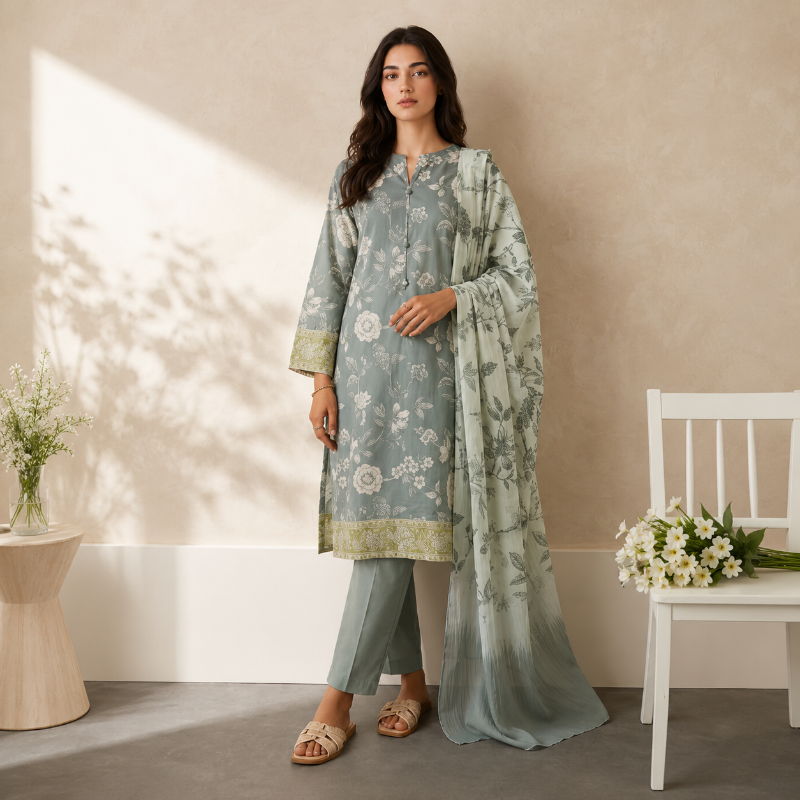 ZELLBURY 3 PIECES PRINTED LAWN (Kurta Dupatta Trouser - 2489)