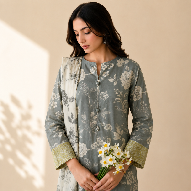 ZELLBURY 3 PIECES PRINTED LAWN (Kurta Dupatta Trouser - 2489)