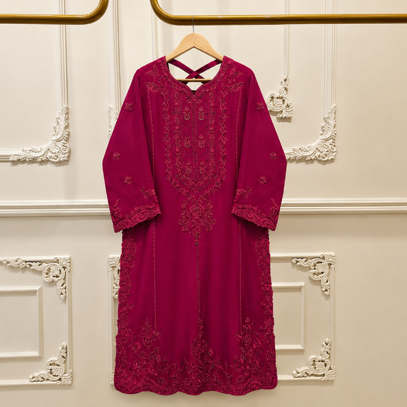 AGHANOOR- 2 Piece- Pure Sheesha Silk Embroidered Suit WITH CRUSH PANT